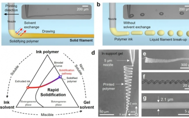 通过嵌入式溶剂交换快速 3D 打印细小、连续、柔软的纤维
