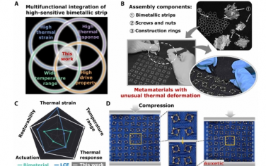 Science Advances：由高灵敏度恒温金属条制成的温度响应超材料